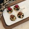 Retro Leopard Print Round Stud Earrings for Women Girls 2026 New Trendy Geometric Circular Earrings Wedding Jewelry Gifts