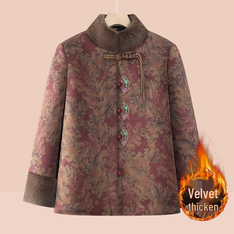 

Осень и Зима Плюс Бархат Утолщенная Модная Верхняя Одежда для Женщин Среднего и Пожилого Возраста 5XL (145-160 jin)