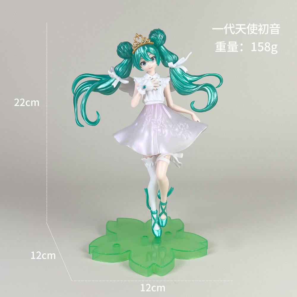 

21CM Hatsune Miku Anime 15th Anniversary White Dress Angel Model Plaything Sakura Base Gift Set Aciton Figure PVC Boxed With box