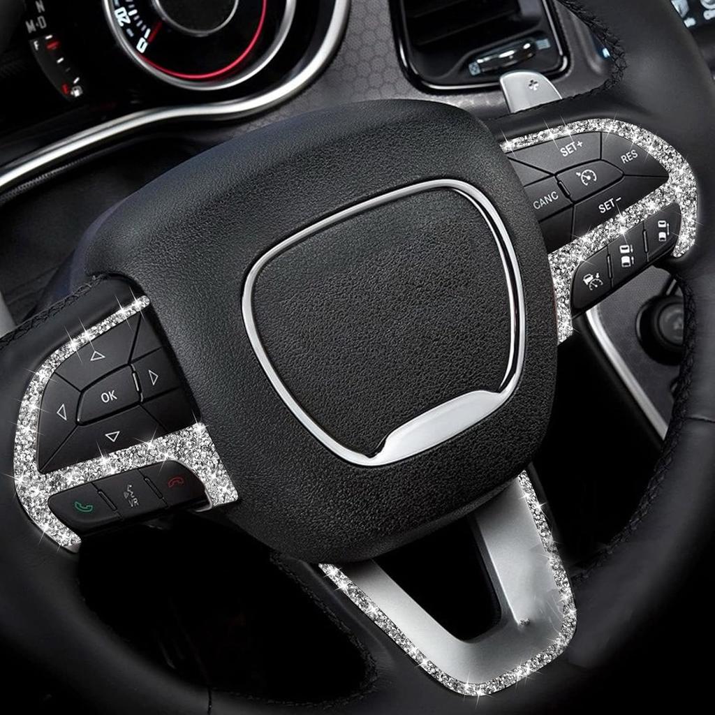 Toworldit Interior Accessories Bling Crystal Rhinestone Steering Wheel Dashboard Decoration Cover Trim Sticker Compatible with Dodge Challenger 2015-