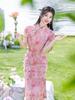 Improved cheongsam national style pink floral women's new Chinese style young elegant daily retro slim dress summer