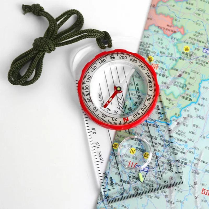 Orienteering Compass Lanyard Waterproof 360-degree Rotating Dial Luminous Display Magnifying Glass Map Scale Camping Compass