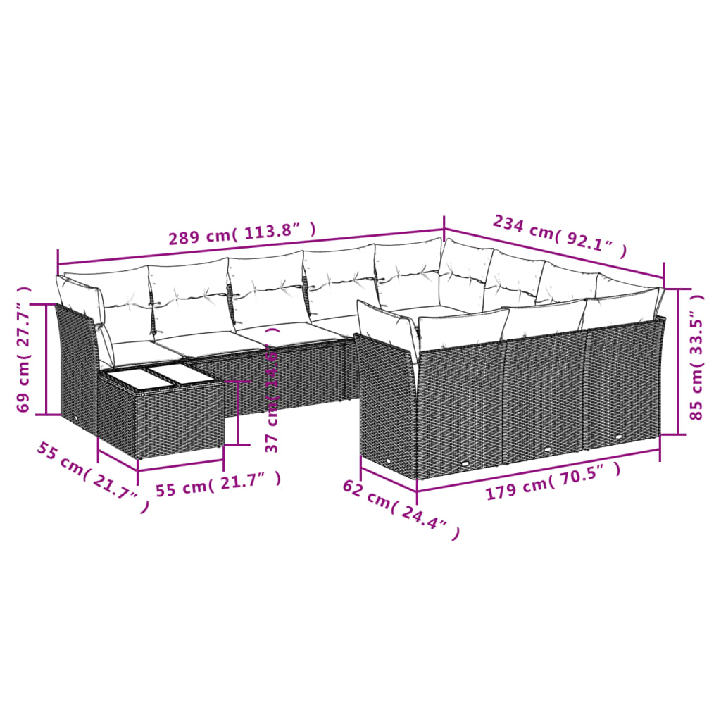 Vidaxl 11-Cz. Garten-Sitzgruppe, Kissen Schwarzer Rattan Pe