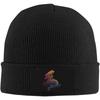 Black Knitted Beanie With Colorful Mermaid Patch Winter Warm Hat For Women Girls Fantasy Sea Creature Print Skull Cap