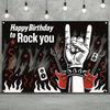 Fundal Happy Birthday Punk Rock 2D Chitară Roșie & Semn cu Mâna Banner pentru Petrecere