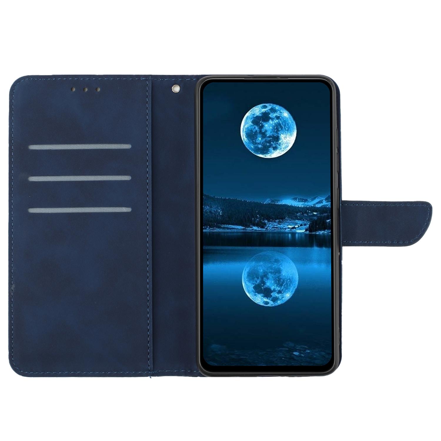 

HT05 For Xiaomi Redmi 13 5G/13 4G Case Card Holder Leather Phone Cover Lines Imprinted Blue