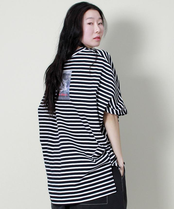 Deumakeu Loose Fit French Half Sleeve Stripe