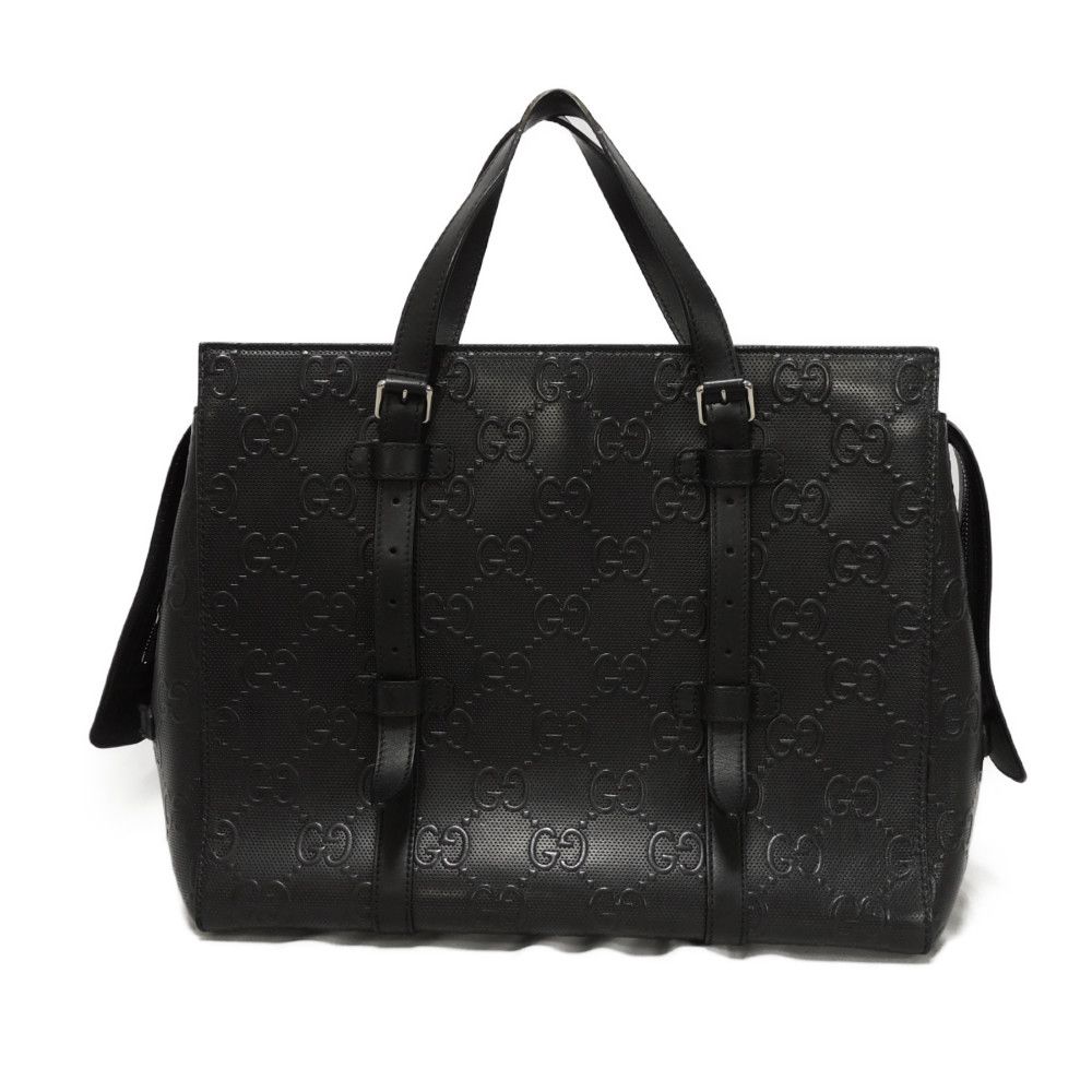 Used 9539 GG Embossed Tote Bag 625774 7924 Punching Shoulder Bag Double G Black Men's from Japan AUTHENTIC