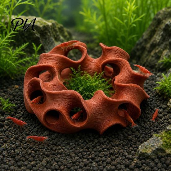 Fish Tank Decorative Ornaments 3D Printed Aquarium Hideout Cave, Wavy Hollow Ring Shrimp Shelter, Safe Shelter for Breeding Hiding Hole Decor,