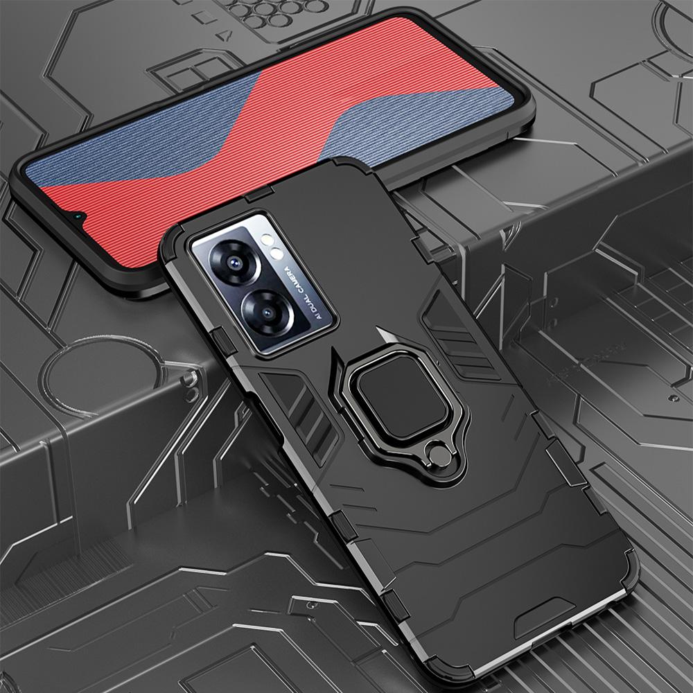 KEYSION Shockproof Armor Case for OPPO A77 5G A57 4G Silicone+PC Metal Ring Stand Phone Back Cover for Realme Q5i V23 5G