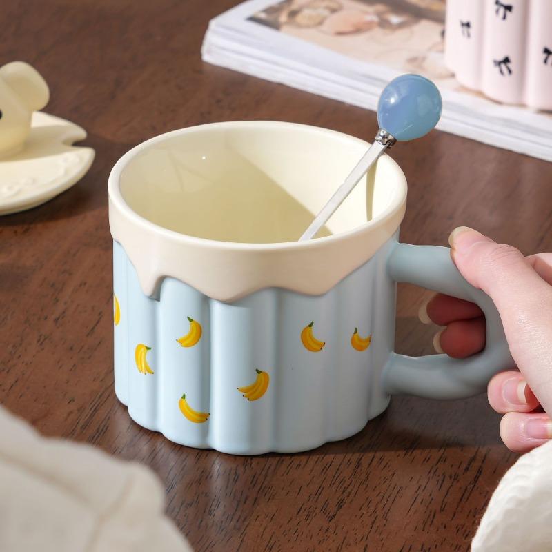 400ML European Ceramic Cake Coffee Mug with Lid and Spoon Cute Dog Design Delicate Afternoon Tea Latte Cup Home Breakfast Mug