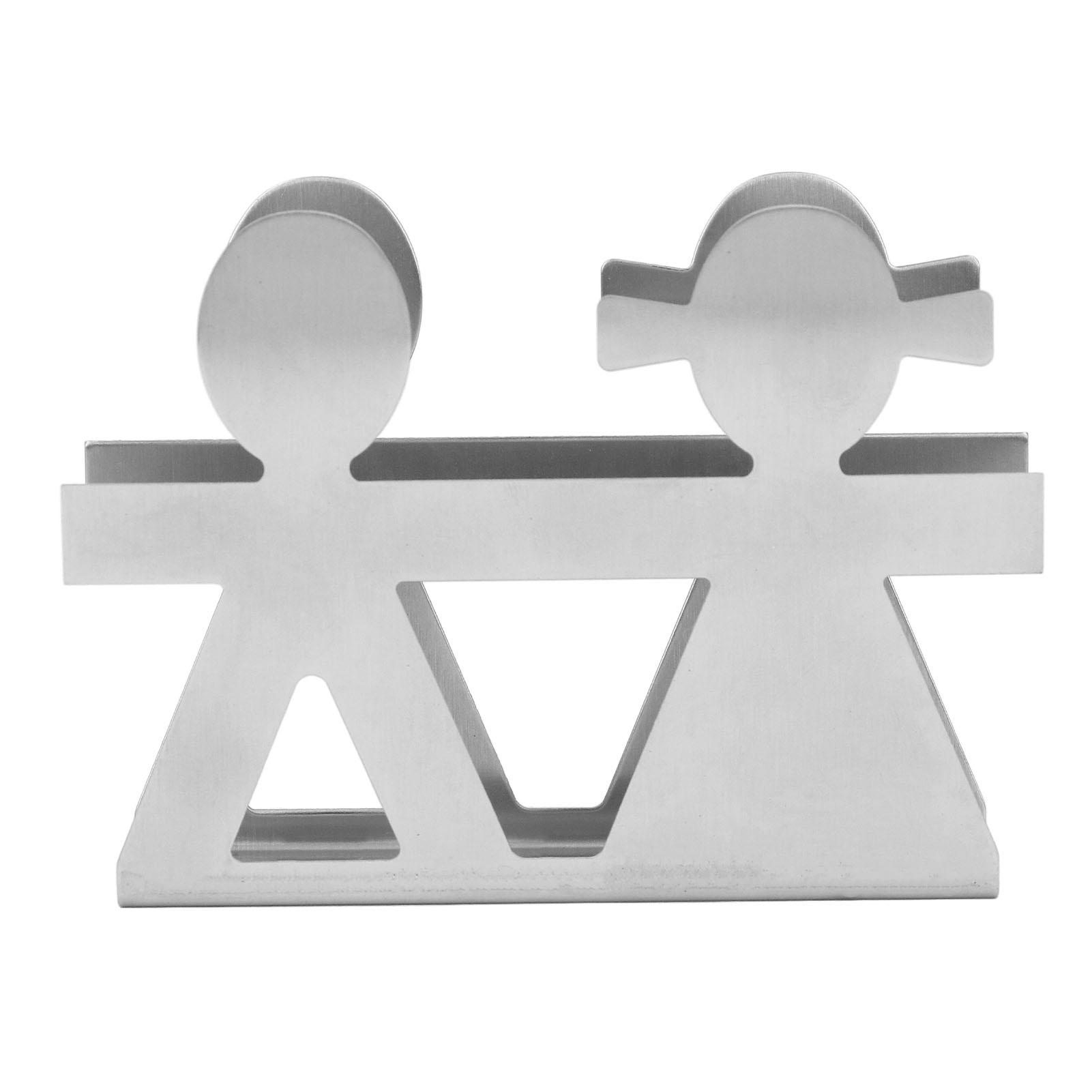 

Upright Napkin Holder Boy and Girl Hollow Pattern Wrought Iron Metal Vertical Tissue Holder Desktop Storage Rack