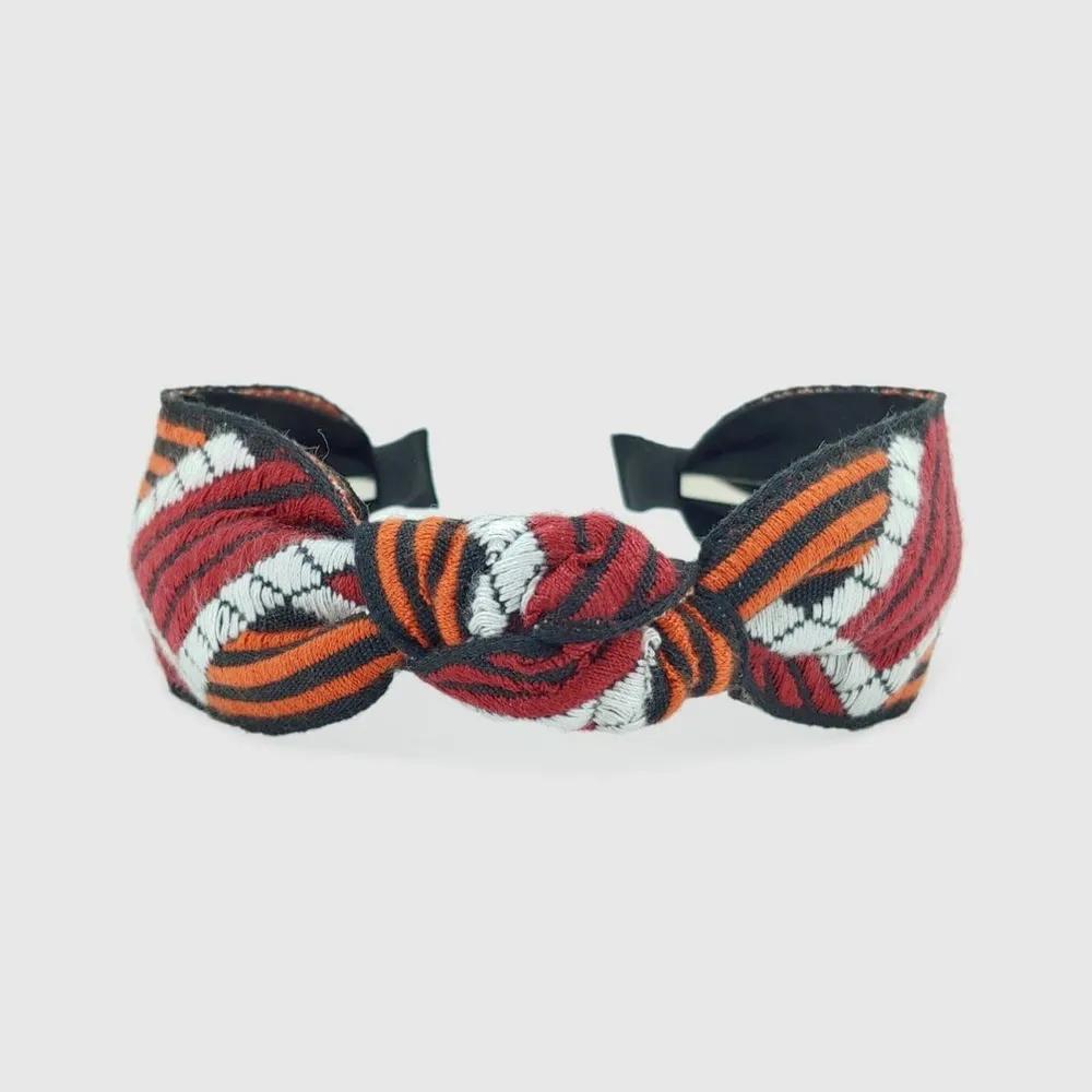 Lara Plaid Knot Hairband Orange LALAH203 3306345