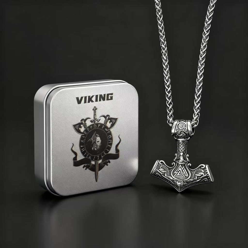 HNSP 316L Stainless Steel Mjolnir Thor Hammer Viking Norse Rune Pendant Necklace For Men Vintage Jewelry Accessories Ideal Gift
