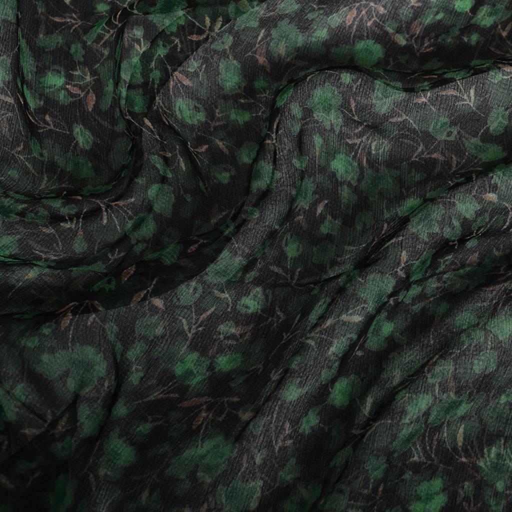 [BYSIFA] Black Green Silk Scarf For Women Elegant Floral Pattern Brand 100% Silk Long Scarves Shawls For Spring Autumn 170*105cm
