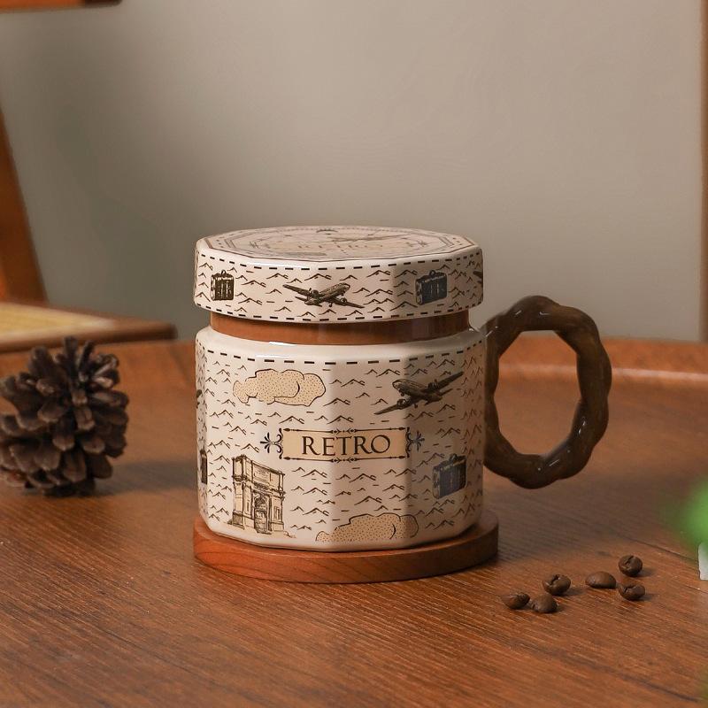Creative Retro Ceramic High-Value Drinking Cup Light Luxury Gift With Lid Coffee Cup Personalized Cup