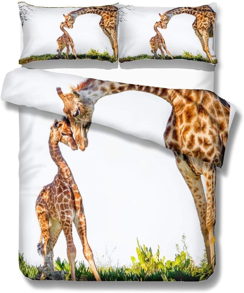 Giraffe Couples Lovers Dating Duvet Cover Sets - Giraffes Balloon At Sunset Bedding Set with Zipper Closure for Kids and Adults