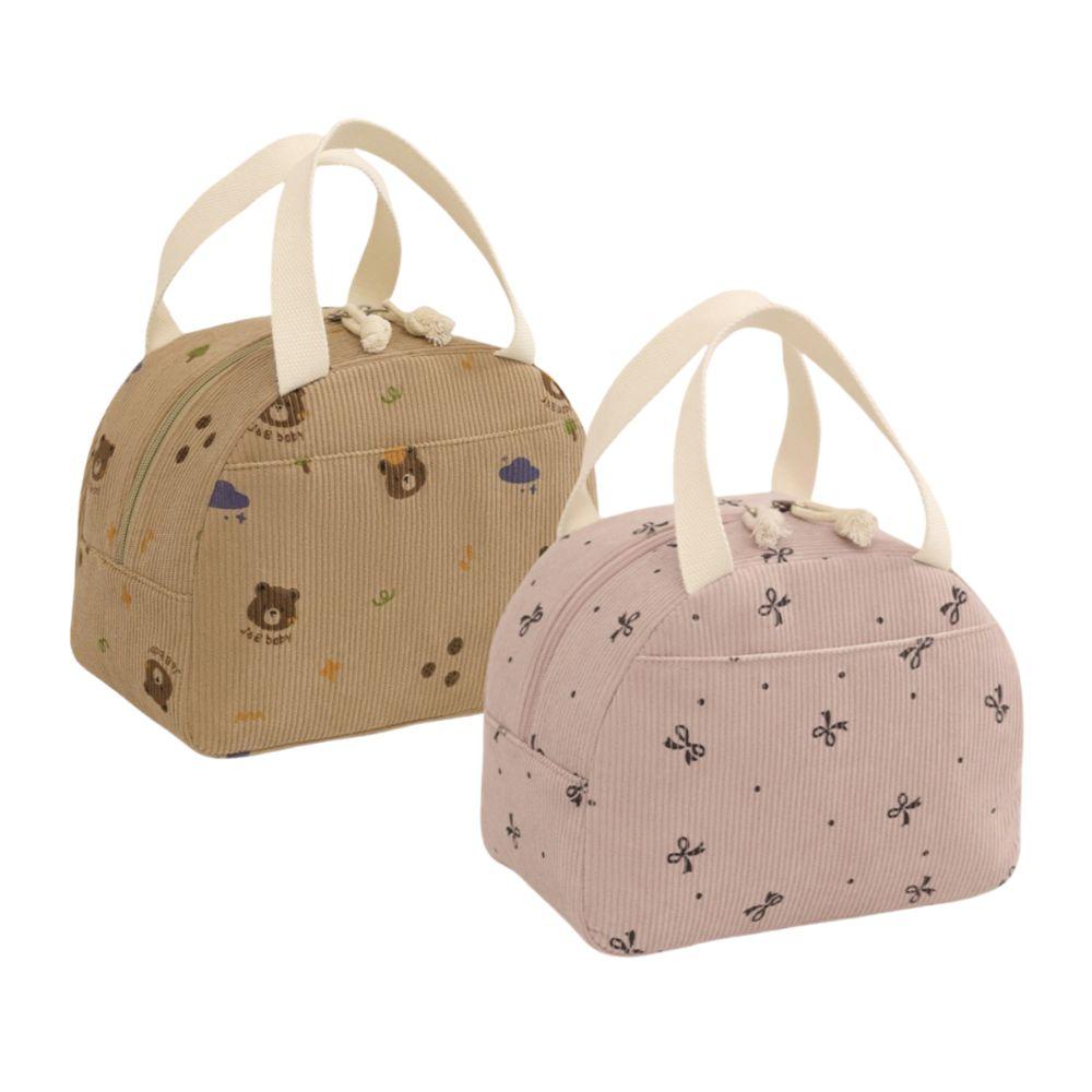 New Corduroy Lunch Bag Thermal Insulated Multi-functional Cooler Bag Cute Bear Bow Storage Handbag for Kids School