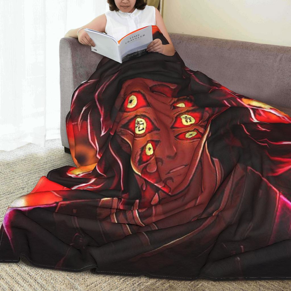 Flannel Throw Blanket Demon Slayer Upper Rank One Kokushibo Anime Warm Plush Blankets Soft Bedspread for Livingroom Home Sofa