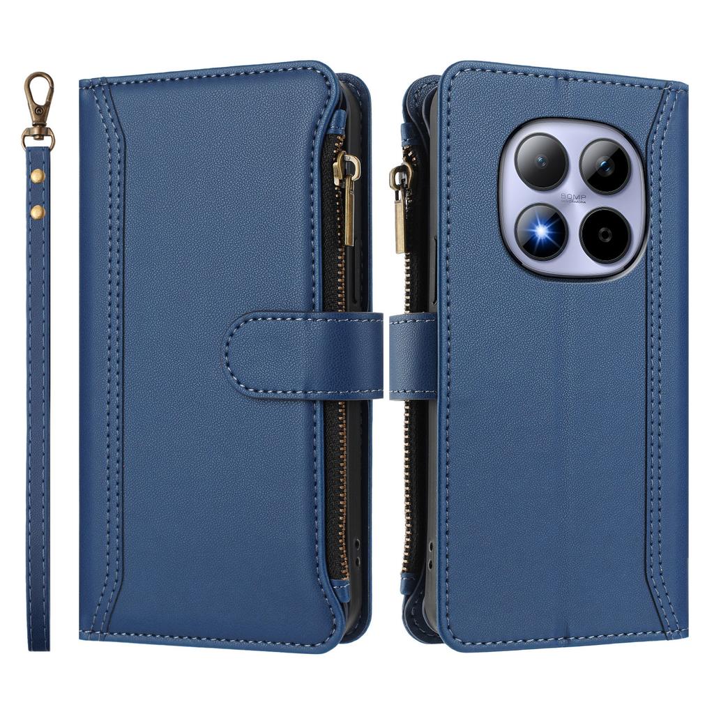 Für Xiaomi Redmi Note 15 Pro 4G (Global) Lederhülle 9 Kartenfächer Reißverschluss-Geldbörse Ständer Handyhülle mit Handschlaufe