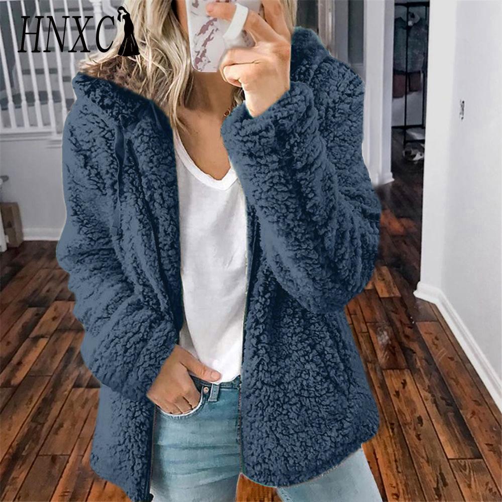 HNXC Damen Vintage Casual Gittermuster Herbst Winter Langarm Kapuzenjacken & Mäntel