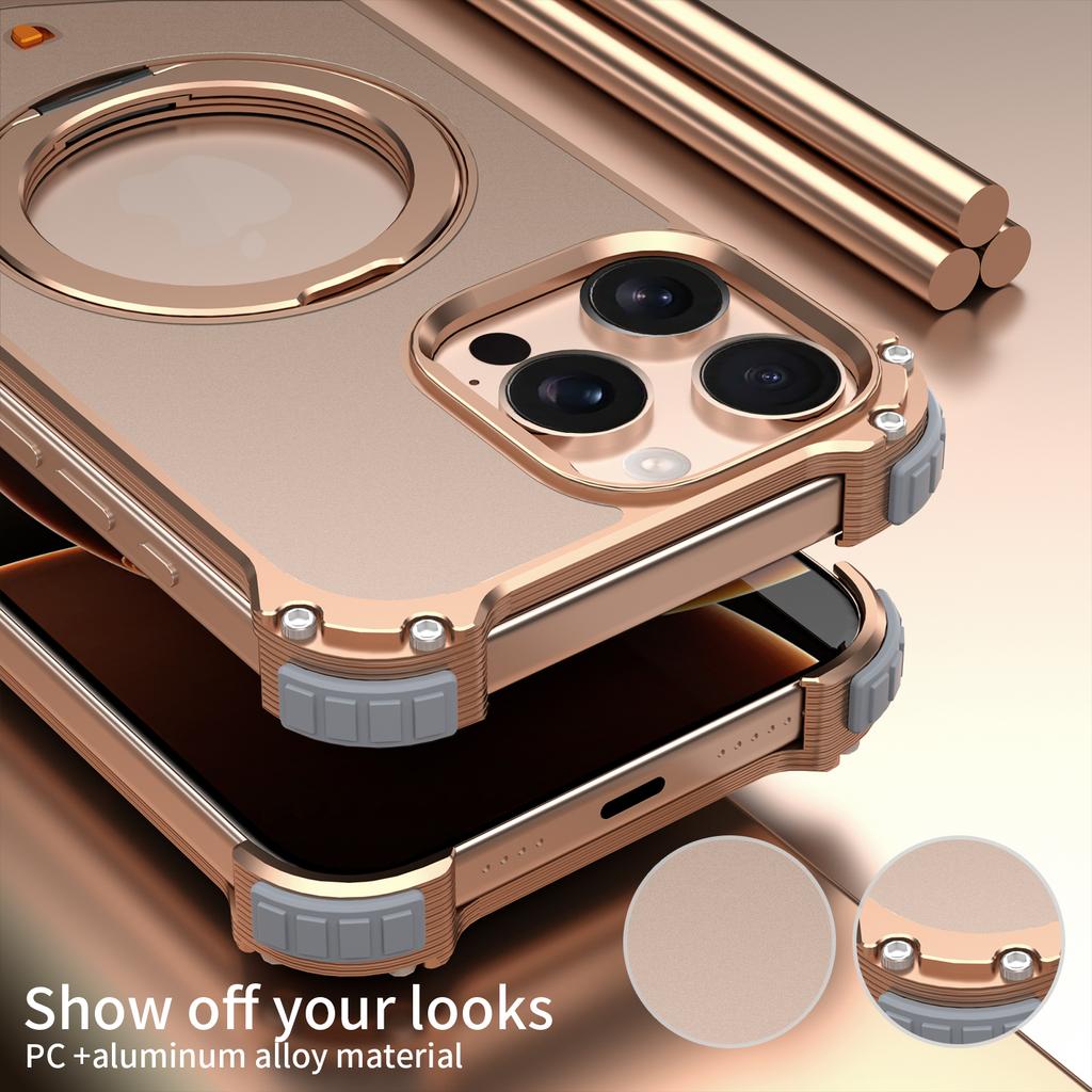 For iPhone 14 Pro Max Case PC + Metal Boardless Phone Back Cover with Kickstand