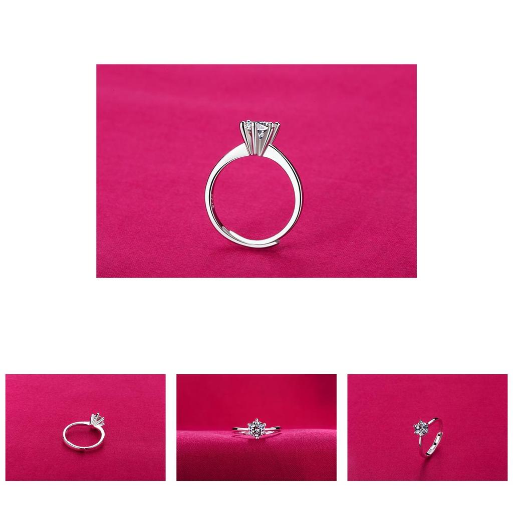 Fashionable And Elegant Diamond-encrusted Ring For Women Adjustable Six-claw Opening Ring