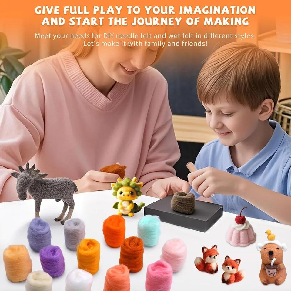 Wool Felt Kit,Colored Wool Strands,Hand Needle Felting Supplies DIY Craft Materials,Sheep Wool Blanket Making Set(random color)
