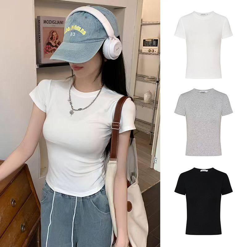 Shoulder Pinch Waist Slim Short-sleeved T-shirt Women's Summer New Korean Casual Bottoming Shirt Women's Top