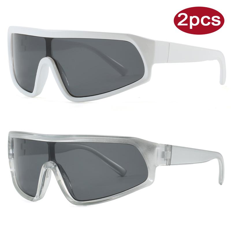 

2Pcs Fashion New Cycling Sports Sunglasses Women Punk Style Outdoor Eyeglasses One Piece Personalized Square Glasses Unisex