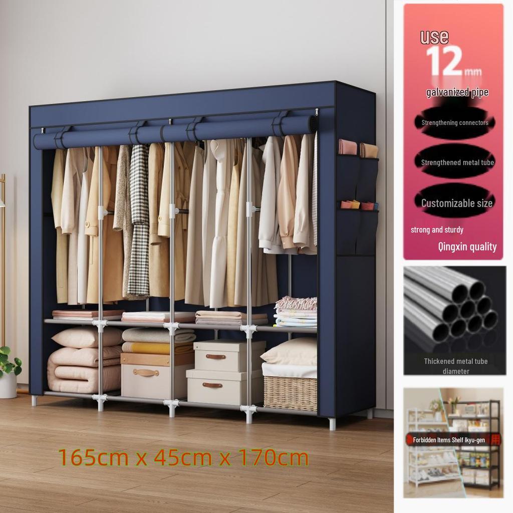 Multi-layer Wardrobe: Metal Coat Rack with Hangers & Storage Shelves for Dorms and Rentals