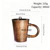 With lid Vintage Pure Copper Coffee Mug,Home 300 ml Handle Breakfast Cup,Handcrafted Engraving Hammer Texture Tea Cup Drinkware