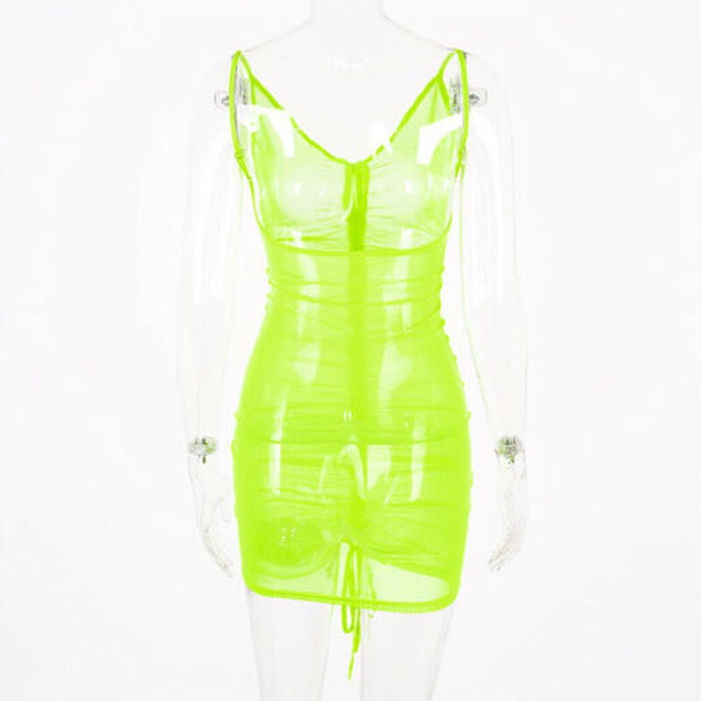 Womens Ladies Sheer Mesh Holiday Summer Beach Bod-ycon Party  Neon Dress