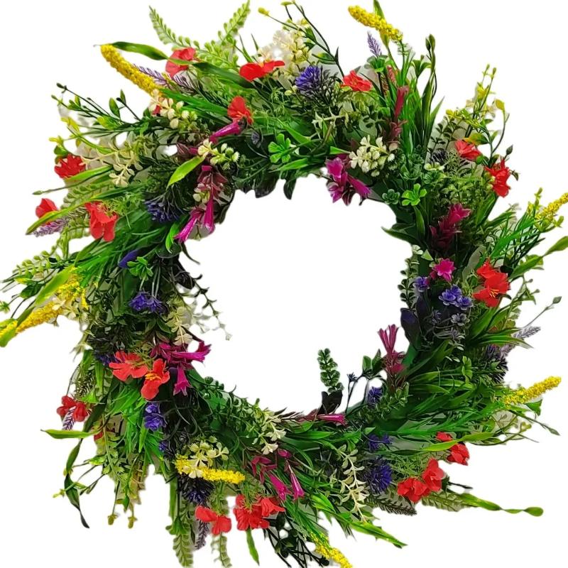 45cm Spring Summer Artificial Wildflower Door Wreath Colorful Multipurpose Decorative Garland for Front Door Home Decor
