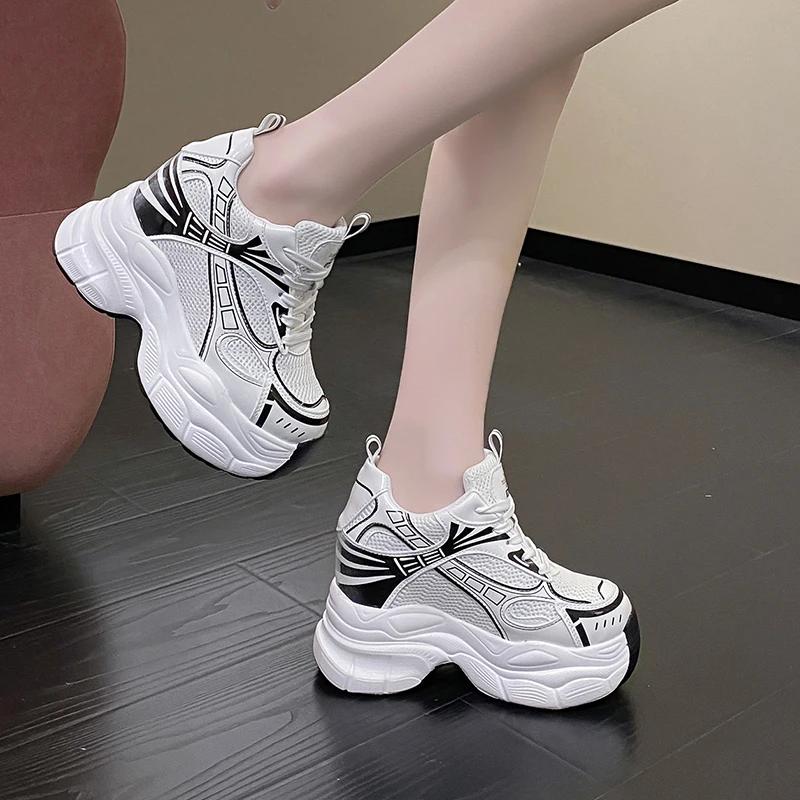 Mode 10cm Sommer Damen High Top Sneakers Herbst Frühling Damenschuhe Chunky Sneaker Atmungsaktiver Keil Freizeitschuhe Zapatos Casual Mujer