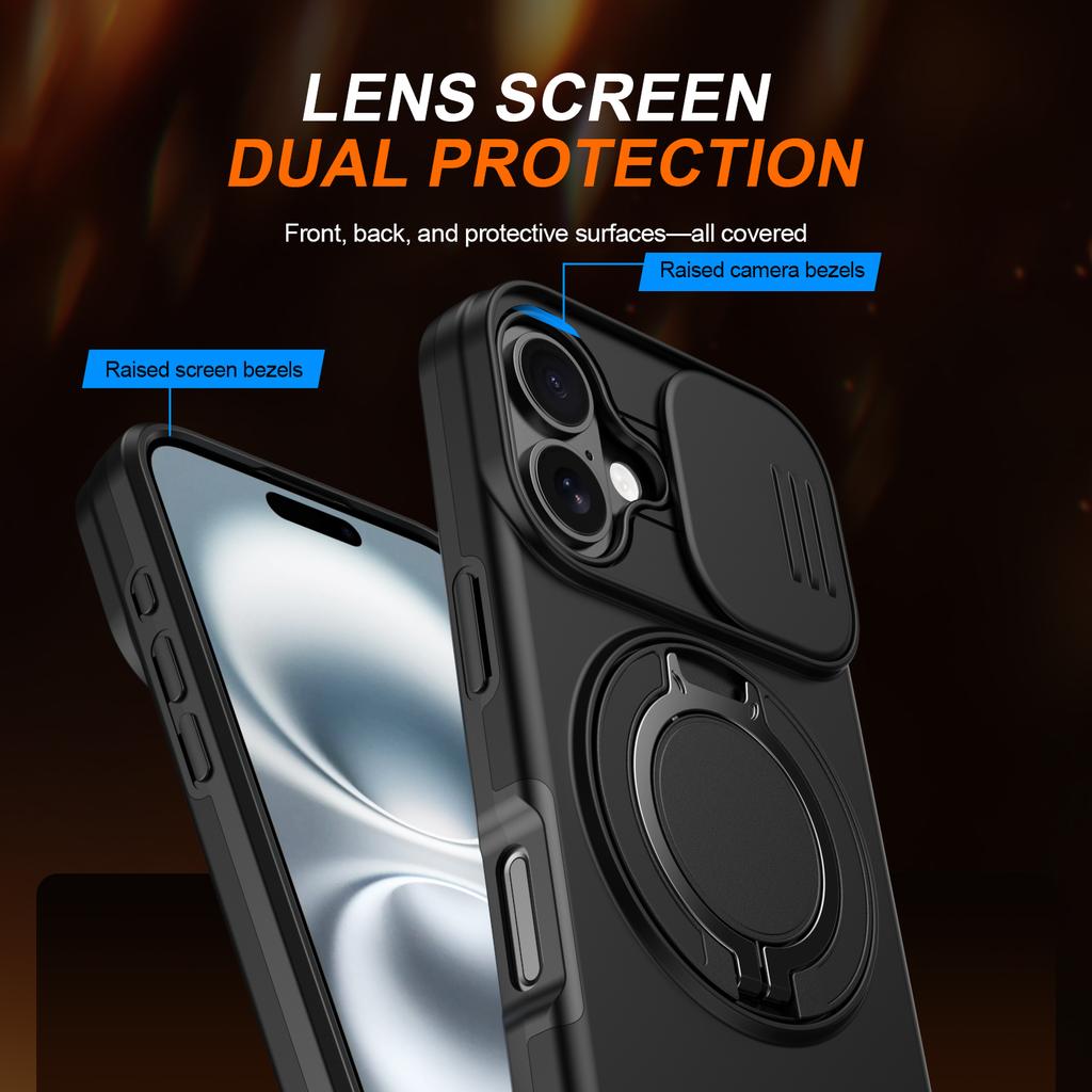 360° Rotate Magnetic Stand Phone Case For iPhone 16 15 14 13 Pro Max 16 15 14 Plus 17 For Magsafe Slide Camera Protect Cover