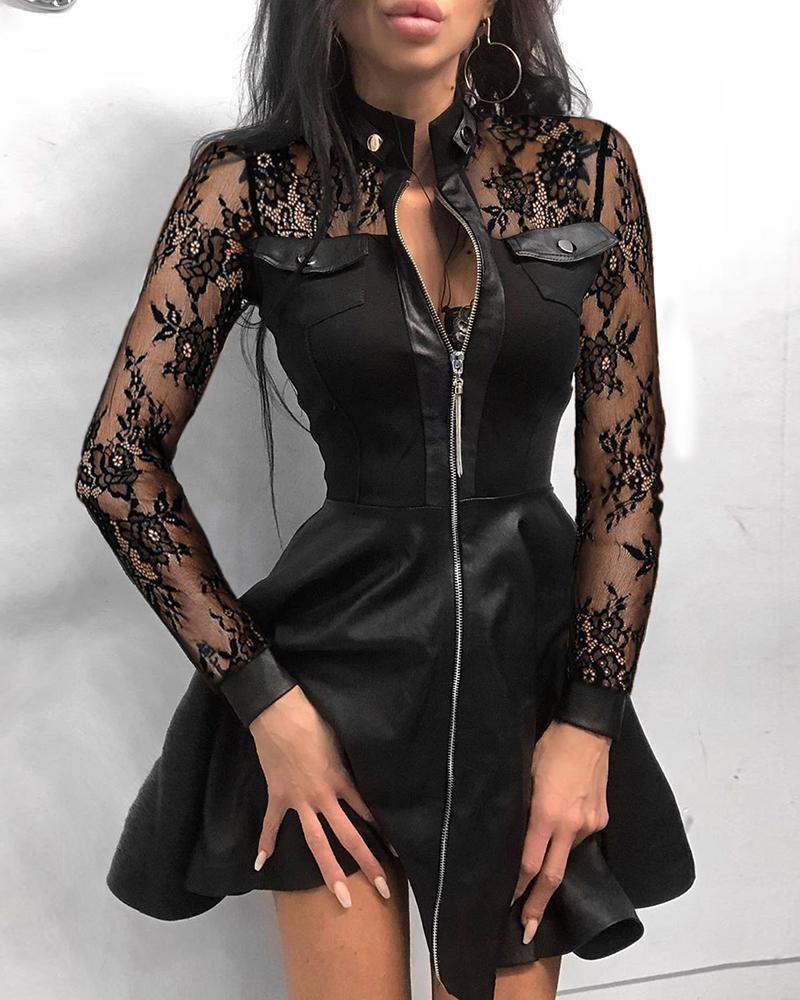 2023 Autumn/Winter Women's PU Leather Waist Dress: European & American Fashion