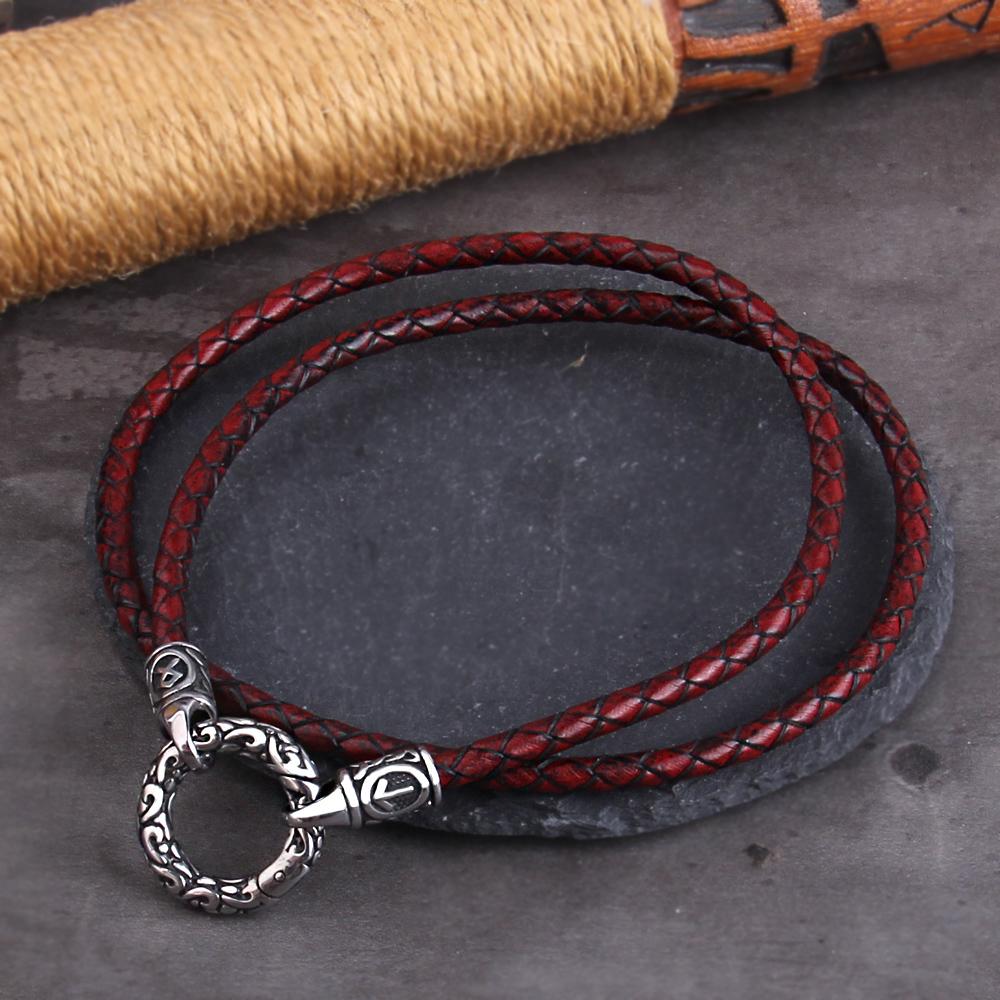 Nordiskt Vikingarune Hänge Halsband med Öppen Rund Lås Rostfritt Stål Kedja och Trä Presentförpackning