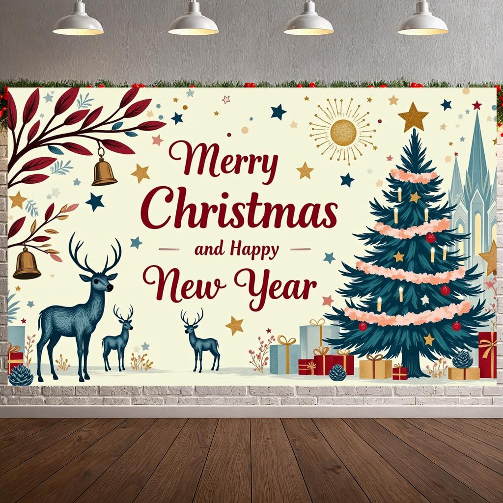 Weihnachtsbanner Rote Schrift Xmas Hintergrund Frohes Neues Jahr Hintergrund Weihnachtsbaum Weihnachtsbaum Display Für Büro Xmas