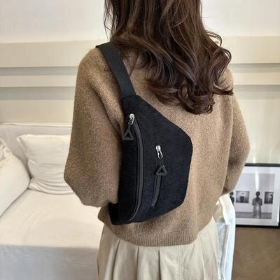 1pc Women's Corduroy Satchel Bag with Adjustable Strap Solid Color Crossbody Backpack Suitable for Travel, School, Zipper Closure Minimalist Handbag