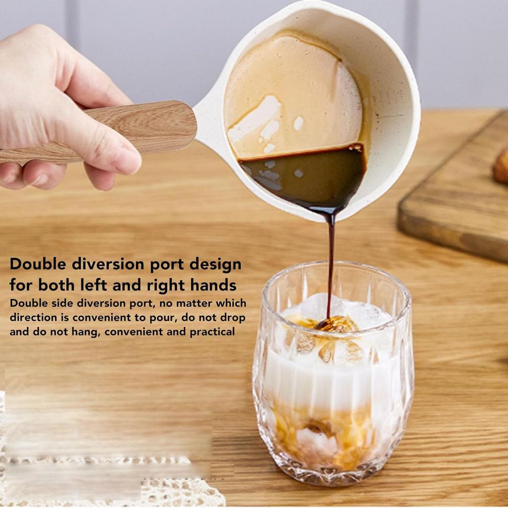 Tigaie cu sos de plită Oală antiaderentă din aluminiu cu guri de turnare Mâner din lemn pentru turnarea încălzirii uleiului Fierberea laptelui prăjirea ouălor