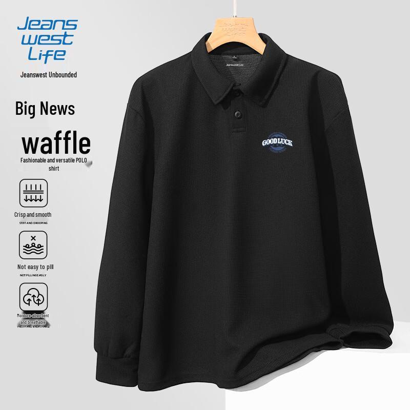 JEANSWEST LIFE Men's Waffle Long-Sleeve Polo Shirt