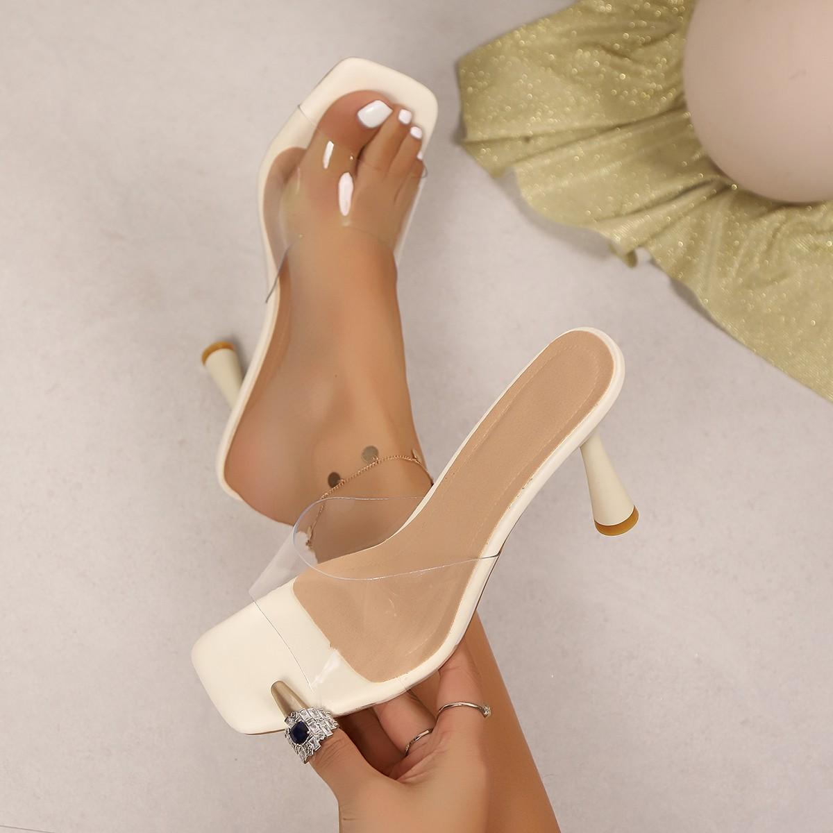 

Большие размеры, женские туфли на высоком каблуке, летние новые модные прозрачные женские тапочки с открытым носком 43 белый