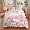 3pcs My Melody, Kawaii Breathable Polyester Bedding Set Soft Duvet Cover and 2 Pillowcases,Suitable for All Seasons, 082651b