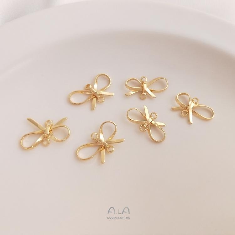 14K Gold Filled Double Pendant Bow Connector Earrings Charms for DIY Jewelry