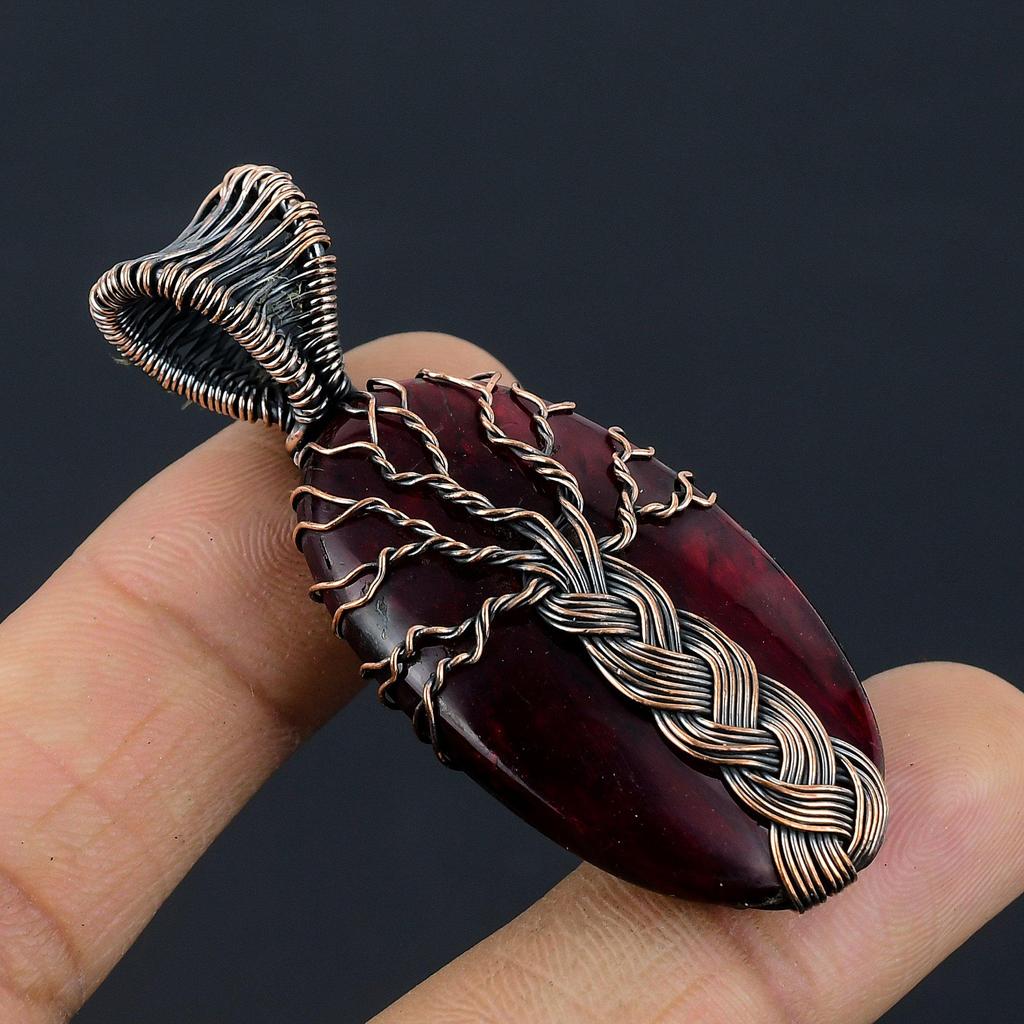 Red Flash Labradorite Pendant, 999 Copper Wire Wrapped Jewelry, Gemstone Jewelry Pendant, Handmade Wedding Gift Jewelry