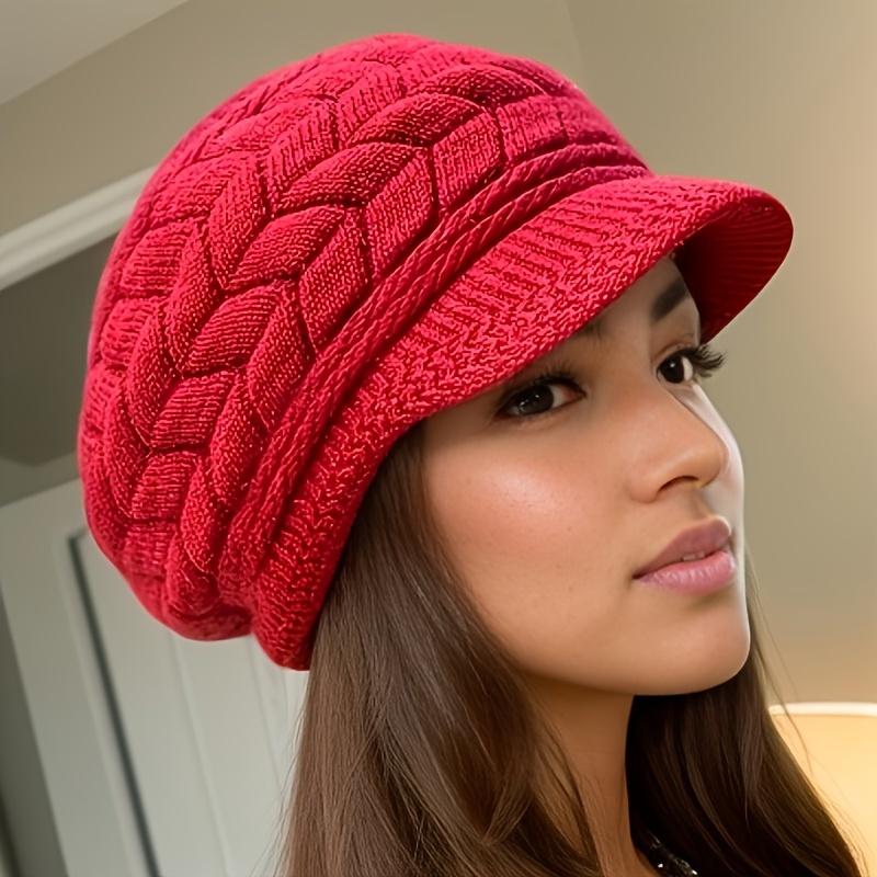 Retro Women'S Winter Warm Knitted Cap, Cold Weather Running, Camping, Walking Fashionable Skiing Cap With Sun Hat