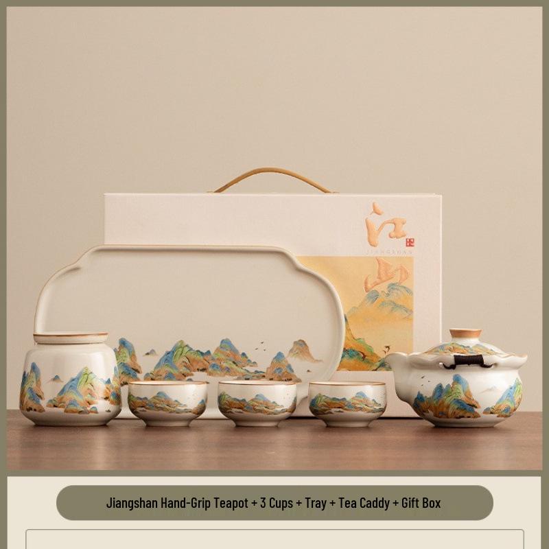 "A Thousand Li of Rivers and Mountains" Luxury Tea Set – Teapot & Teacups Gift for Teachers, Elders, Leaders