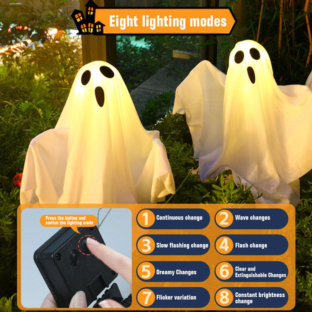 Halloween Ghost Decoration Lantern 8Modes White Cloth Ghost Stake Lights White Flying Ghosts Lantern for Party Yard Lawn Decor