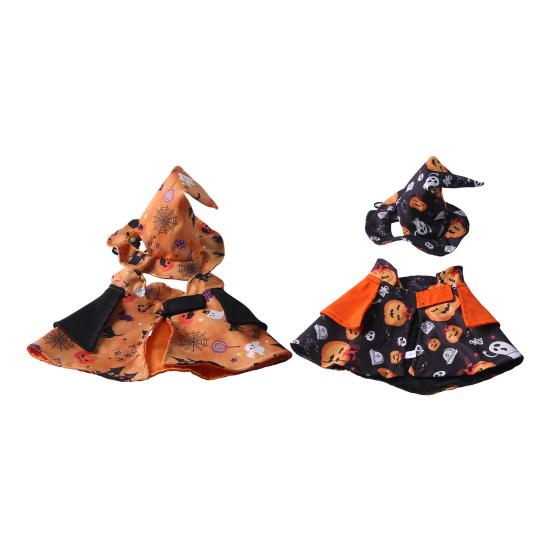 Jijijing 1 Set Halloween Pet Costume, Adjustable Wizard Hat And Cape, Cute Pumpkin Ghost Prints, Fun Outfit for Small Dogs Cats Festive Apparel